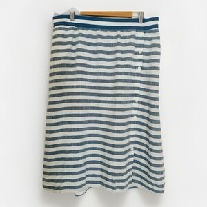 J Jill Love Linen Blue White Stripe Midi Skirt Womens XL Petite Coastal A-Line